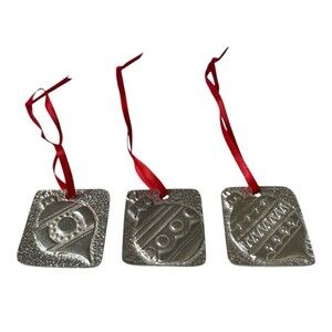 Set of 3 Vintage Vilmain Pewter Embossed Ornaments 2004 FA LA LA USA 1-1/2"